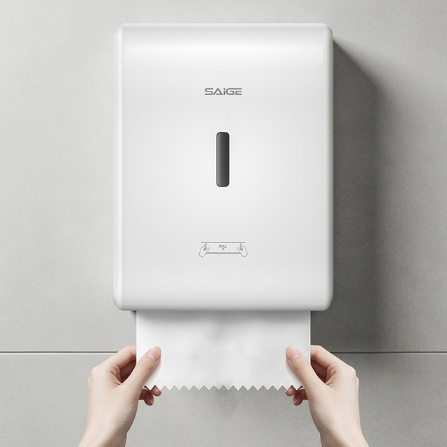 Saige Wall Mounted Jumbo Roll Paper Towel Dispenser with Manual Pull Auto Cut